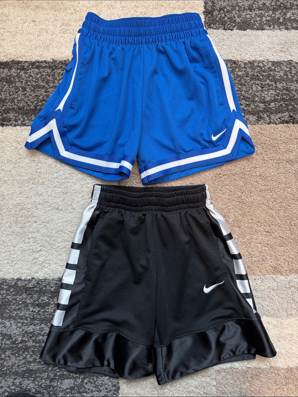 TWO pair of boys’ Nike Dri-Fit mesh shorts, blue / black, size XS NWT and EUC!
